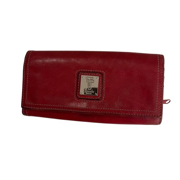 Tignanello Wallet Bag Red Burgundy Leather 7" Coin Purse Trifold Zip - Picture 1 of 16